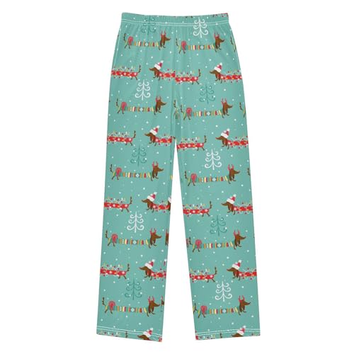 ZZXXB Xmas Dachshund and Tree Boys Long Pants Soft Trousers Elastic Waist Kids Lounge Bottoms with Pockets S-XL