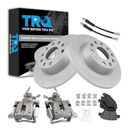 Image of TRQ Rear Brake Pad and Rotor Set Ceramic G Coated 272mm Rotors Calipers Compatible with 2010 Volkswagen Jetta