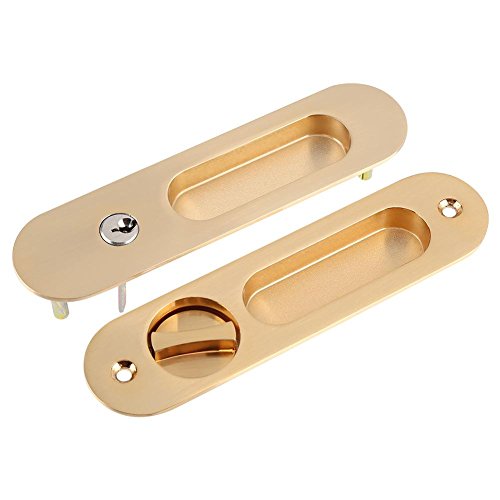Cerradura de puerta corredera con manija de puerta invisible y 3 llaves. Cerradura de puerta antirrobo para puerta corredera/baño/armario/cocina/balcón(oro)