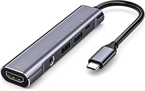 HUB USB C para iPad Pro M4 M2 M1 13 11 12.9, iPad Air, Adaptador HDMI USB C a 4K 60Hz 7 en 1, Conector para Auriculares de 3,5 mm, estación de Acoplamiento USB C Carga PD (Grau)