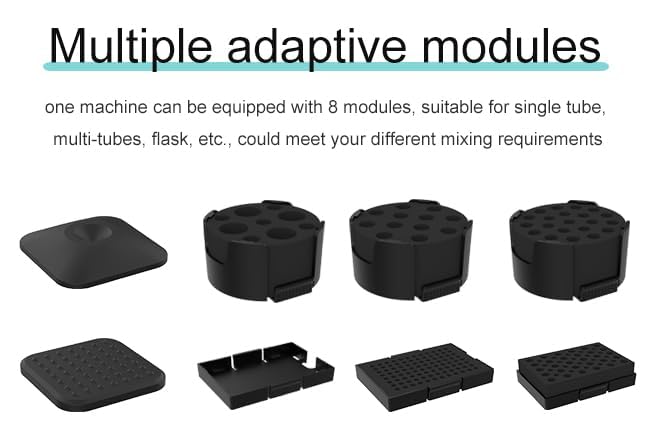 Multi-Plate Vortexer Vortex Mixer Shaker with 8 Modules Operating Mode Touch/Run Speed Range Touch 0-3000 RPM Run 100-3000rpm Control Mode PWM Speed Adjustment Digital Display