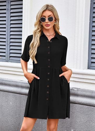 AUSELILY Women's Summer Babydoll Dress Casual Short Sleeve Sundress Button Down Dresses with Pockets 2025 New2