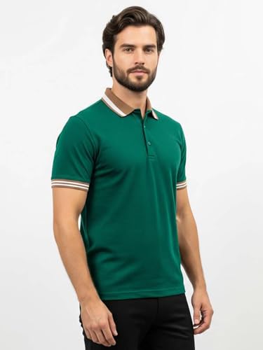 Image of Veirdo Pure Cotton Half Sleeves Regular Fit Plain Solid Classic Polo Colored Collar T-Shirt for Men (Colors: Olive, Black & White)