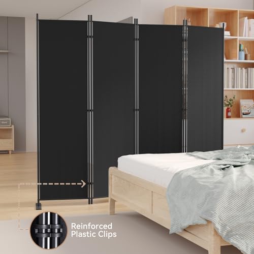 Image of C-Hopetree 4 Panels Room Divider, 6 Ft Tall Indoor Folding Privacy Screen, Portable Partition Separator, Freestanding Separation Temporary Wall for Office, Bedroom, 80 inch W X 71 inch H, Black