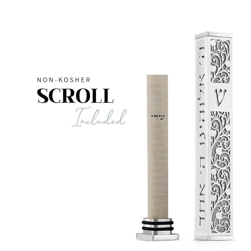 Image of SURI Mezuzah for Door with Scroll, 6 Inch Silver and Gray Mezuzah Case with Non Kosher Scroll Inside, Fits a 5 Inch Scroll, Includes Adhesive and Gift Box