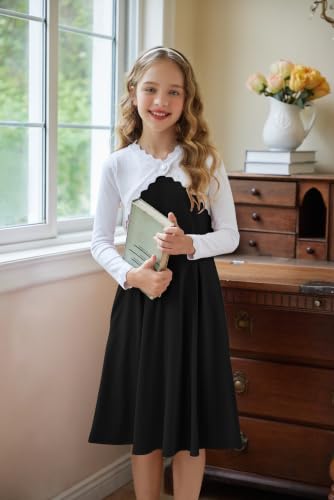 Image of Arshiner Girls Open Front Bolero Shrug Kids Long Sleeve Cropped Elegant Cardigan Knit Sweater