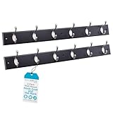 BirdRock Home Oval Hook Coat and Hat Rack | 6 Hooks | 2 Pack | Wall Mount | Black Finish | Satin Nickel Hooks
