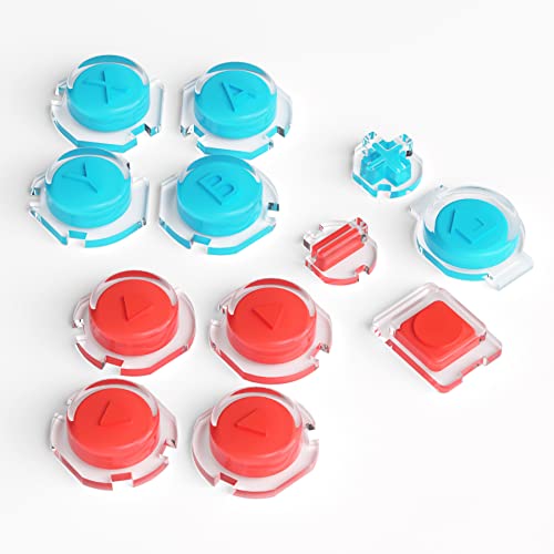eXtremeRate Replacement Two-Tone Jelly Buttons for JoyCon, Red Blue &amp; Clear w/Symbols Custom Controller ABXY Direction Home Capture + - Keys, DIY Action Face Buttons for Nintendo Switch &amp; Switch OLED
