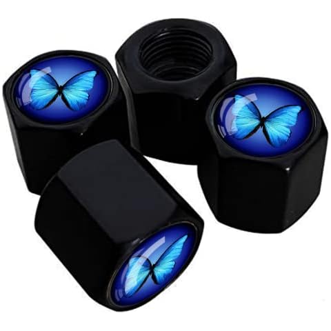 Metal Car Wheel Tire Valve Stem Caps 4 Pack Blue Butterfly Aluminum Car Tire Air Valve Caps for Cars, Trucks, Bikes, Motorcycles, Bicycles, Corrosion Resistant Cover