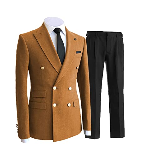 Men's Double Breasted Suit 2 Pieces Slim Fit Groom Tuxedos Suit Blazer for Wedding Party Formal Business Prom Suit3