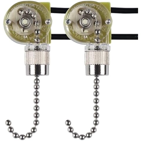 Ceiling Fan Pull Chain Switch for Fan Light, Zing Ear ZE-109 ON-OFF Pull Chain Lamp Switch with Cord for Ceiling Fan Lights, Lamps, Canopy Lights (Nickel 2 PACK) Cover