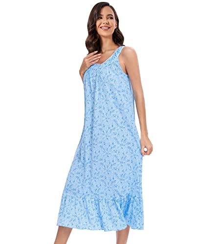 Image of 100% Cotton Nightgowns for Women Soft Ladies Gowns Sleepwear Long Sleeveless Nightgown