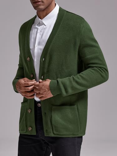 Karlywindow Mens Cardigan Sweater Cable Knit V Neck Casual Button Down Open Front Ribbed Sweater with Pockets2