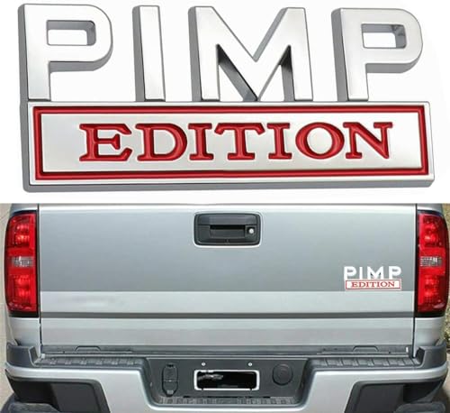 Image of Generic Pimp Edition Emblem with Strong Adhesive, Pimp Car Emblem 3D Badge Decal Car Truck Replacement Compatible with Universal Vehicle, Car, Truck, SUV (Silver Red)