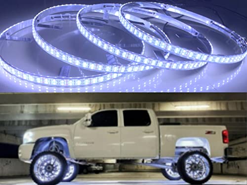 Sando Tech 15.5'' Double Row Pure White Flashing Led Illuminated Wheel Ring Light Kit IP68 Waterproof Strobe Solid Color Switch Ctrl Light Up for Vehical SUV Truck Jeep Offroad