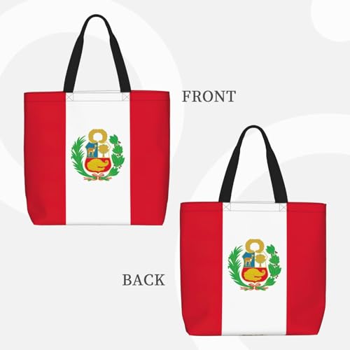 Flag Of Peru Print Tote Bags, Large Capacity Zipper Shoulder Bag, For Shopping, Work, Daily3