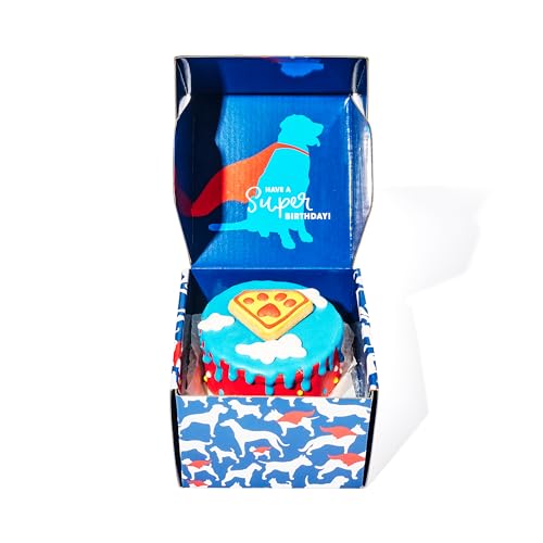 Image of Thoughtfully Pets, Superhero Dog Birthday Cookie Cake, Gourmet Mini Cake, Peanut Butter Flavored, Hand Decorated Hollow Biscuit for Any Dog Breed