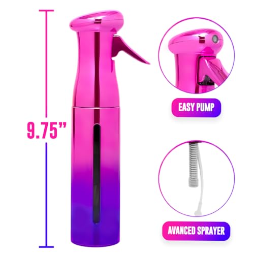 Colortrak Luminous Spray Bottle, 250ml/8.5oz Bottle with Full 360° Distribution, Easy-Use Pump, Quick View Window to Monitor Water Level, Eco-Friendly, Pink/Purple4