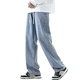 DOSLAVIDA Men's Regular Fit Straight Leg Jeans Casual Drawstring Elastic Waist Denim Pants Lightweight Carpenter Jean
