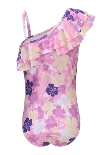 Image of Girls One Piece Swimsuits One Shoulder Ruffle Bathing Suit Kids Hawaiian Floral Swimwear 3-16 Years