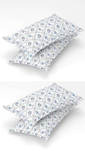 Homefab India 4 Piece Printed Glace Cotton Pillow Covers - White