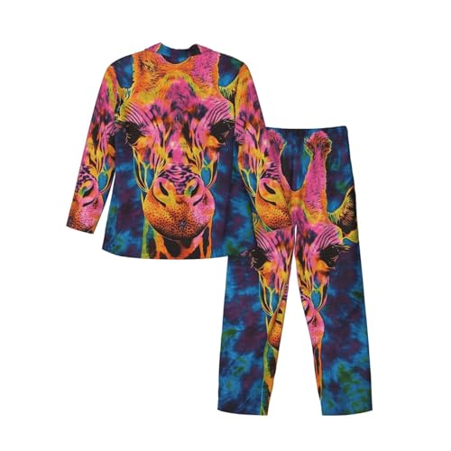 Tie Dye Pattern Of Giraffe Mens Pajamas Set Button Down Sleepwear Set Long Sleeve Loungewear With Pockets4