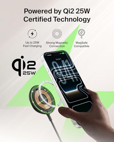 Image of Belkin Qi2 25W Magnetic Wireless Charging Pad, Fast Charging, No Adapter | MagSafe compatible, iPhone 17 Series, Samsung Galaxy, Pixel 10, AirPods Pro, kickstand, travel charger
