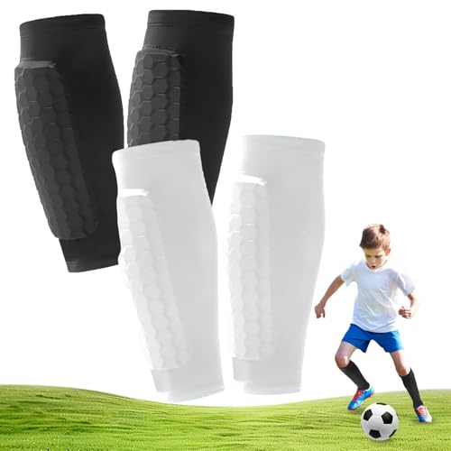 2 Pairs Soccer Shin Guards Shin Guards Soccer Kids Youth Adult Calf Compression Sleeve with Honeycomb Pads Lightweight Calf Protective Gear for Football & Baseball Boxing MTB for Boys Girls