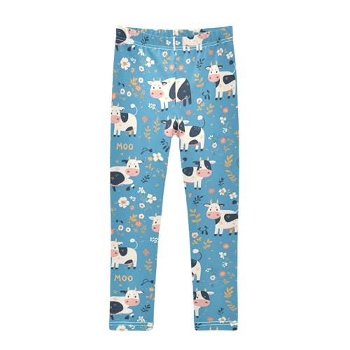 Wusikd Cartoon Cow Leaves Girls' Leggings Toddler Doodles Cute Kids Yoga Pants Dance Active Tights 4T