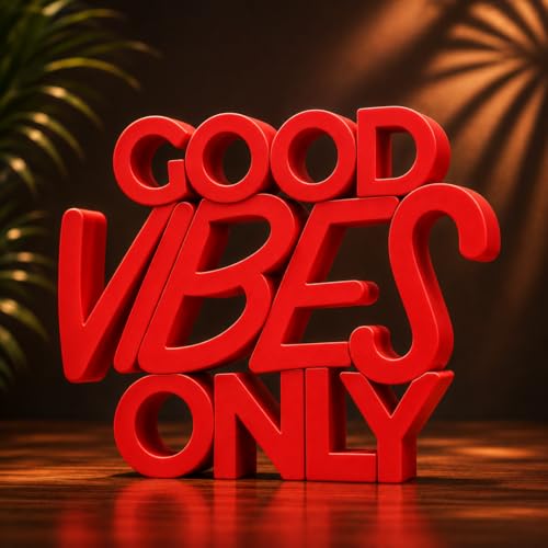 Image of Mad Masters Good Vibes Only Motivational Desk Decor - Aesthetic Table, Shelf & Wall Showpiece for Home Office, Business. Vastu Friendly Gifting, Crimson Red (20.3 x 16.5 x 2.5 cm)