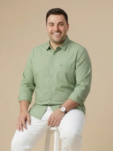 Image of Thomas Scott Men's Plus Size Cotton Casual Shirt | Regular Fit | Long Sleeves | Spread Collar | Solid | Soft & Breathable | Everyday Comfort Shirt for Men