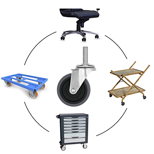 Lenkrollen, 7,6 cm, feststellbare Lenkrollen, 1,27 cm - 33 x 3,8 cm (Schaftdurchmesser 1,27 cm, Schaftlänge 3,8 cm), Gewindelenkrollen, Set mit 4 Schwerlastrollen, Grau