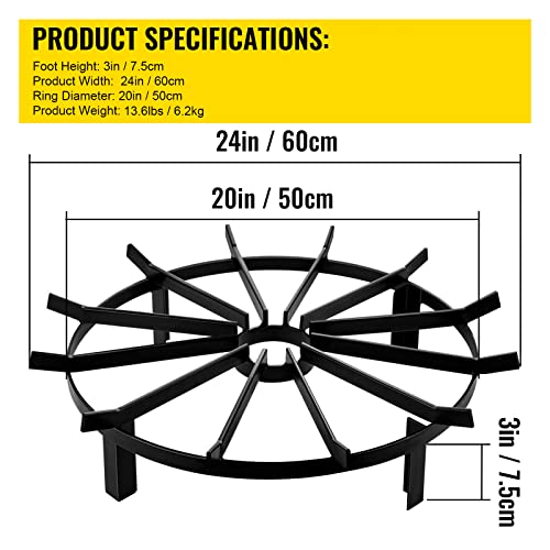 Vbenlem 24In Fire Grate Log Grate,Wagon Wheel Firewood Grates 12 Iron Bars, Fireplace Grates Burning Rack Holder 4 Legs For Indoor Chimney, Hearth Wood Stove And Outdoor Camping Fire Pit #TOP6