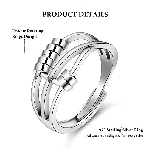 6PCS Anti Anxiety Fidget Ring for Women, Open Adjustable Ring, CZ Cubic Zirconia Diamond Rings, Rotatable Bead Rings, Bee Daisy Rings Set for Women Stress Relief2