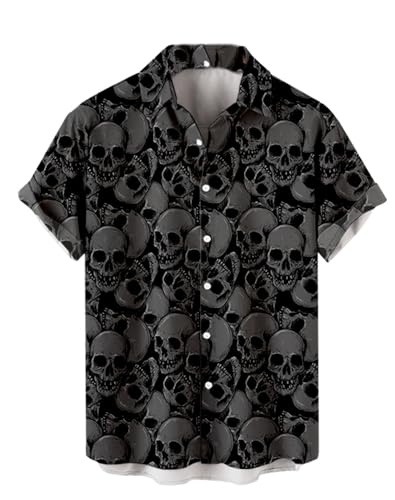 Cool Skull Button-Down Shirt Summer Skeleton Print Hawaiian Shirt