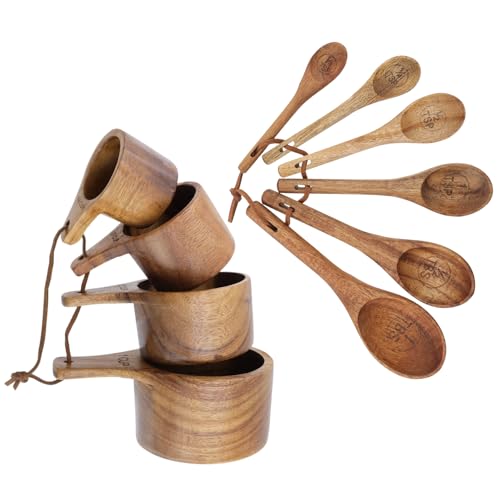 Mewutal 10pcs Wood Measuring Cups and Spoons Set, Kitchen Utensils, 10 Size