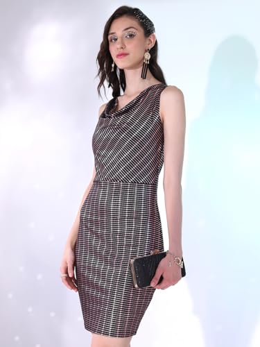 Image of Tokyo Talkies Women's Sleeveless Cowl Neck Self Design Dresses | Stylish Dresses | Party Dresses