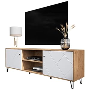 Newroom TV Lowboard White Matt Wild Oak TV Cabinet Skandi Modern – 183 x 56 x 40 cm (W x H x D) – TV Table TV Board Rack – [Loya.Five] Living Room Guest Room Office