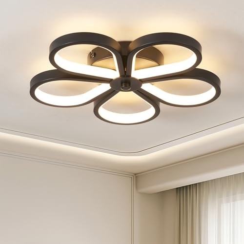 Qcyuui Modern LED Ceiling Light, Black Flower - Shaped Flush Mount Ceiling Lights with Iron & Aluminum Frame, Stylish Modern Lighting for Living Room, Bathroom, Hallway, Shop & Dining Area