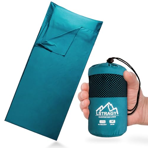 Ultralight Sleeping Bag Liner 7.8oz Satin Sleep Sack Comfy Breathable & Cooling & Silky Soft liner Travel Sheets & Adult Sleep Sack with 2 Way Zipper Ideal for Backpacking Hotel Camping Hostels