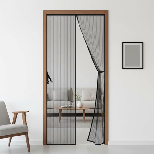 Image of KARP Magnetic Mosquito Net Door with Stay-Open Buckle - Heavy Duty Mesh Screen Door, Auto Close Magnets, Hands-Free Entry, Easy Install, Pet & Kid Friendly for Home(85 X 205, Black)
