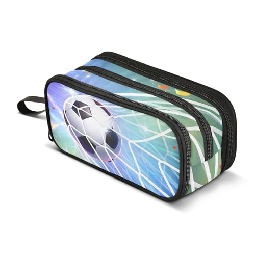 Image of Glowing Soccer Goal Large Capacity Pencil Case Box Boys Girls Big Stationery Pen Bag Organizer Pencil Pouch Zipper Compartments for School Office