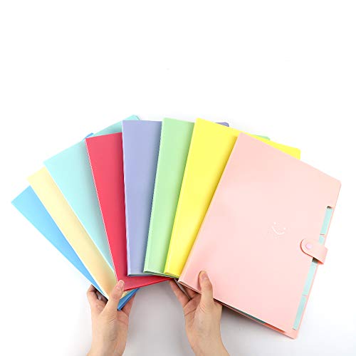 EOOUT 8pcs Expanding File Folder, 5 Pockets Accordion Folder File Organizer A4 Letter Size with 64 Labels, for School and Office