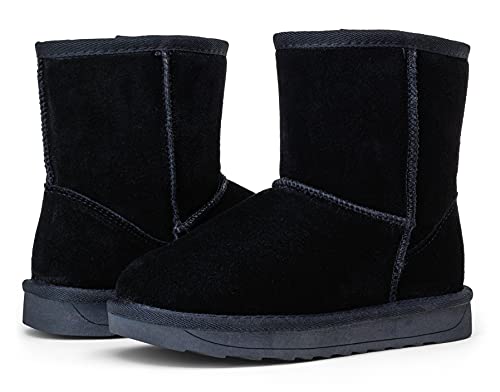 Vepose Boy's Girl's Snow Boots Black Cow Suede Leather Warm Classic Booties For Toddler Kids Size 10(Ctx827 Black 10) #TOP5