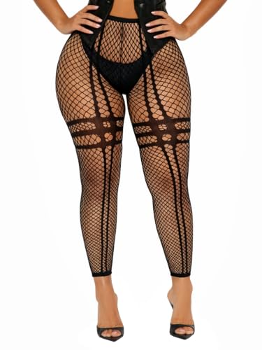 Image of Buitifo Women Sexy Tights Fishnet Opening Leggings Lingerie Pants | Stripe Pantihose Sheer Mesh Bikini Cover Up Cute for Outfits One Size