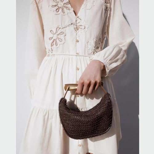 JYG Handmade Straw Crossbody Bags for Women Mini Summer Satchel Purse Fashion Woven Shoulder Handbags with 2 Straps2