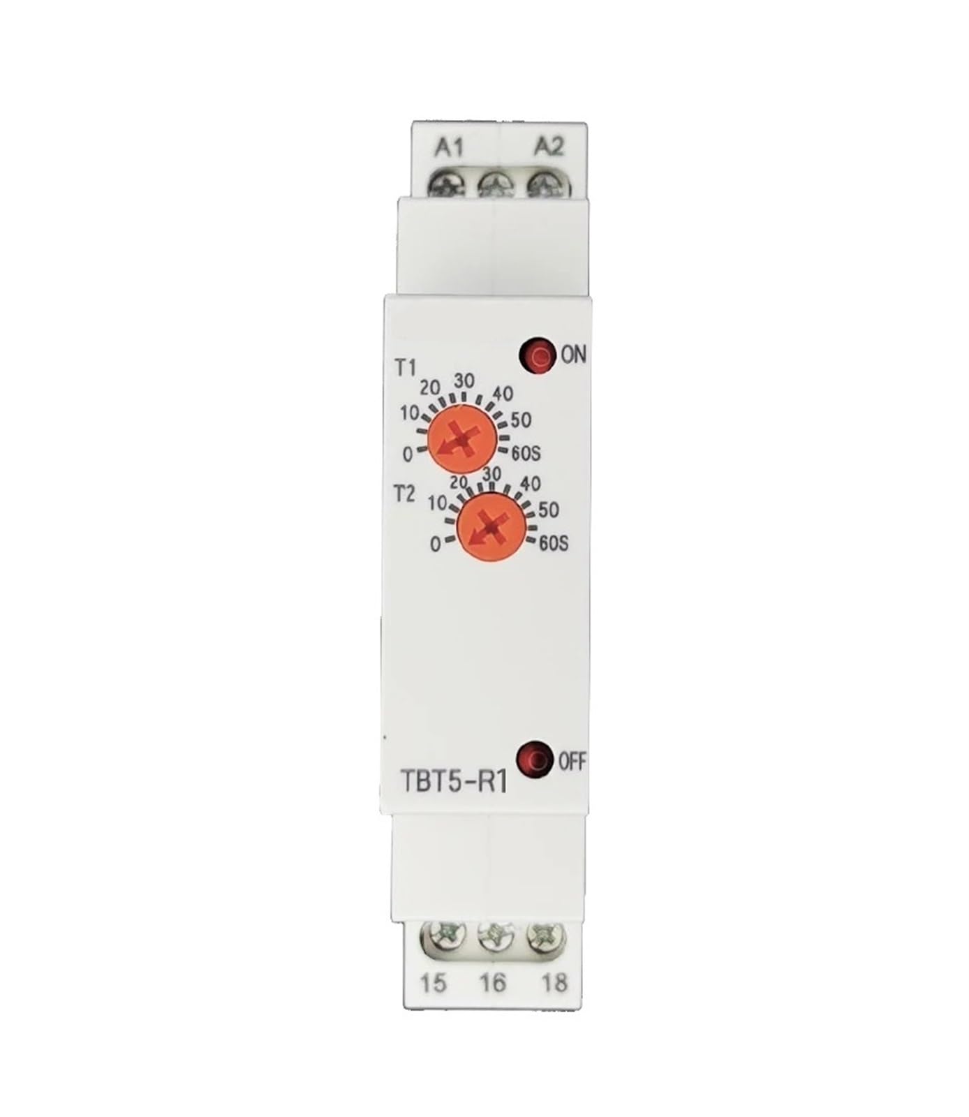 Relais temporisé Double Cycle asymétrique rail DIN TBT5-R2 0.3-60 secondes