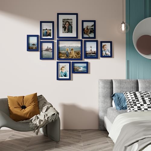 Image of Vittanly 10 Pack Picture Frames Collage Wall Decor, Gallery Frame Set for Wall Mounting or Tabletop Display, Multi Sizes Including 2pcs 8x10, 4pcs 5x7, 4pcs 4x6, Blue
