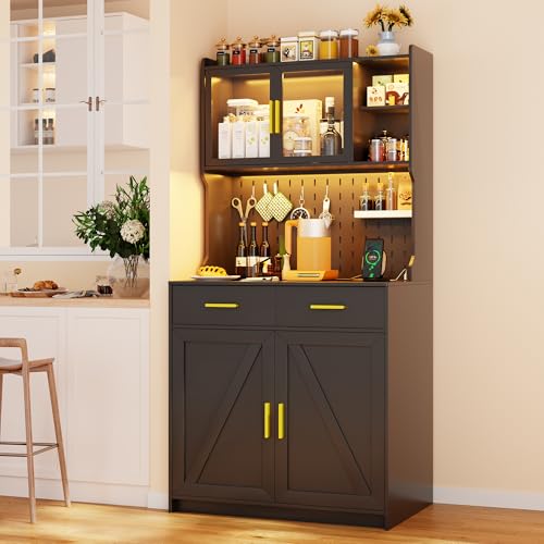 Listado de Cocina Integral Walmart , listamos los 10 mejores. 48 Vlsrka Alacenas para Cocina, Muebles para Cocina con Luz Modernos, Bufetera Mueble con 4 Puertas y 2 Cajones, Gran Capacidad Almacenamiento Buffet Servidor Encimera para Cocina...