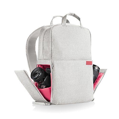 offtoco DGB-S041LGY Multifunktions-Kamerarucksack, Kamera-Aufbewahrung, für Schule, Reise, 14 Zoll Laptoptasche, Hellgrau, DGB-S041LGY
